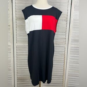 TOMMY HILFIGER Sleeveless Colorblock Shirt Dress Black/Red/White-Large